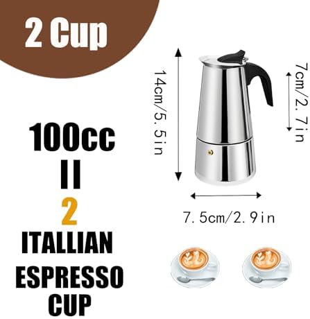 Manual Coffee Grinder Detachable Stainless Steel Conical Burr Aluminum Coffee Bean Grinder Black with 2 Cup Stovetop Espresso Maker Stainless Steel Moka Pot Stove Top Percolator Italian Coffee - Image 3