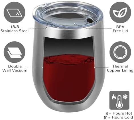 MEWAY 12oz Wine Tumbler 16 Pack Bulk Gifts for Women,Double Wall Vacuum Stainless Steel Travel Mug with Lid,Insulated Stemless Wine Cup Glass for Coffee,Cocktails,Drinks(Sliver,Set of 16) - Image 4