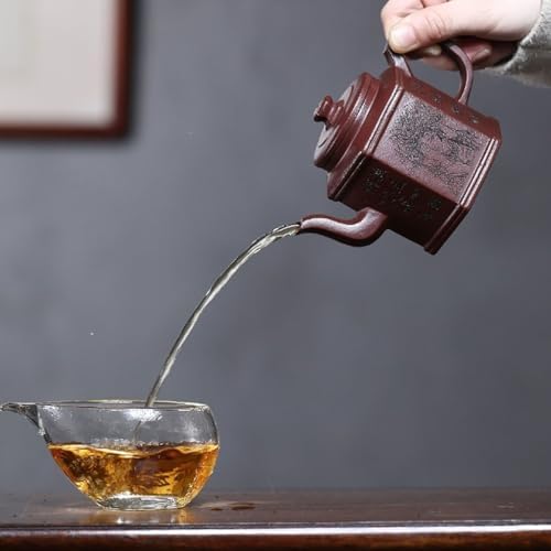 Tea Kettle Handmade Retro Kung Fu Tea Set Household Purple Clay Carved Hexagonal Palace Light Bulb Teapot Ceramic Tea Infuser - Image 7