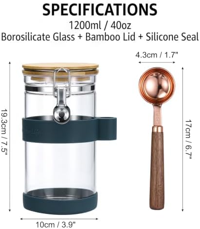 uxcell Airtight Glass Canister with Bamboo Lid & Spoon, Glass Coffee Bean Storage Container 1200ml/40oz Kitchen Pantry Sealed Freshness for Grounds Tea Cereal Sugar, Dark Blue - Image 6