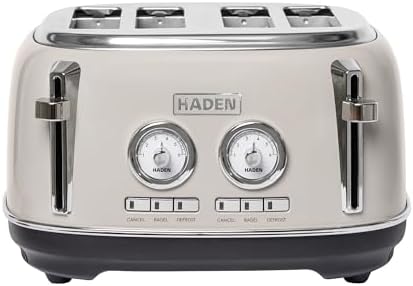 Haden Dorset 4-Slice Wide-Slot Toaster, Stainless-Steel Bread Toaster with Adjustable Browning Control, Crumb Tray & Non-Slip Feet, Putty & Chrome by Unknown