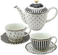 Gracie China Black Polka Dots Stripes 5-Piece Porcelain Tea Set (44-Ounce Teapot, 9-Ounce Teacup) by GracieBoneChina