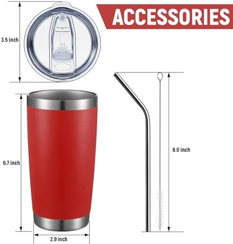 COMOOO 20oz Double Wall Vacuum Insulated Travel Mug, Stainless Steel Tumbler with Lid and Straw Durable Powder Coated Insulated Coffee Cup for Cold & Hot Drinks (Red, 4 PACK) - Image 3