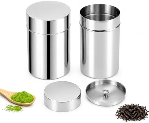 Xuronex 2 Pack Matcha Powder Storage Canisters, 304 Stainless Steel Tea Tins with Double Lids, Small Tea Canister for Loose Leaf Tea, Coffee Grounds, Cocoa, Sugar, Spices, Kitchen Pantry Storage by Unknown