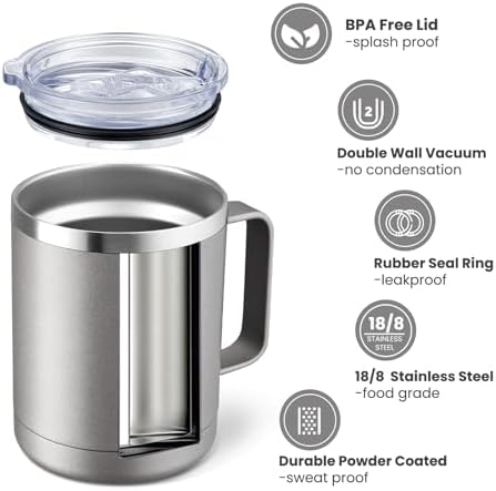 MEWAY 12oz Coffee Mug With Handle 8 Pack Bulk,Stainless Steel Insulated Travel Tumblers With Sliding Lid,Double Wall Vacuum Camping Cup for Hot & Cold Drinks Tea (Cold Grey,Set of 8) - Image 2