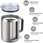 MEWAY 12oz Coffee Mug With Handle 4 Pack Bulk,Stainless Steel Insulated Travel Tumblers With Sliding Lid,Double Wall Vacuum Camping Cup for Hot & Cold Drinks Tea (Cold Grey,Set of 4) - Image 2