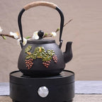 Cast Iron Teapot with Infuser,Japanese Tetsubin Tea Kettle with Bamboo Pattern,Stovetop Safe Boiling Water Kettle,1.2L Fully Enameled Interior Teapot for Loose Tea and Camping - Image 3