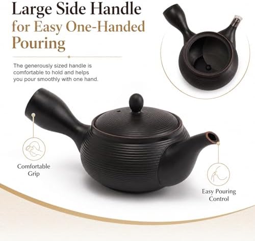 Tokoname-Yaki Kyusu Teapot, Black, 13.2 fl oz, Fine Mesh - Image 4