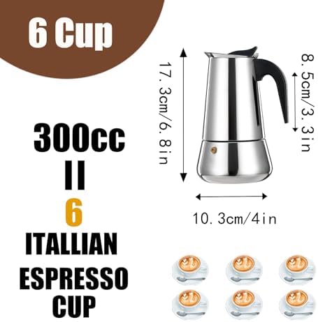 6 Cup Stovetop Espresso Maker Stainless Steel Moka Pot Stove Top Percolator Italian Coffee Makers Capable Mocha Greca Machine with Black Electric Coffee Grinder Touchscreen 2-14 Cup Conical Bur - Image 2