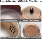 40.6oz Copper Tea Kettle for Stovetop Safe, Chinese Style Non-Coating Pure Copper Teapot with Tea Ball for Loose Tea, Handmade Solid Tea Pot with Non Slip Handle(1200ml) - Image 6