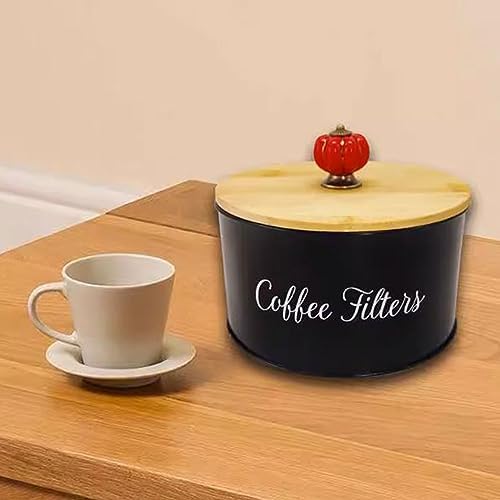 Coffee Filter Holder Metal Coffee Filter Holder Storage Box with Bamboo Lid, Coffee Filter Container Coffee Bar Decor, Coffee Station Accessories for Storing Filter Papers Coffee Paper Storage Rack ( - Image 7