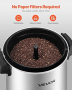 VEVOR Commercial Coffee Urn, 30 Cup 4.5 L Hot Beverage Dispenser with Dripless Faucet, Quick-Brewing Commercial Coffee Maker, Automatic Temperature Control, for Catering, Party, Church & Restaurant - Image 3