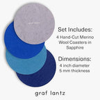 Graf Lantz - Bierfilzl Merino Wool Round Coasters Set of 4 - Sapphire (4"x4"x5mm) - Absorbs 30% of Weight - Natural German Wool - Heat Resistant, Sustainable, Reusable - Home Decor - Image 4