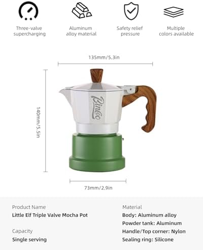 Bincoo MIni Triple Valve Moka Pot for One Person,Aluminium Stovetop Espresso Coffee Maker 1 Cup,High Pressure Rich Crema Moka Pot for Home Travel (White-green 1 cup) - Image 3