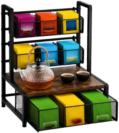 Tea Bag Organizer 3-Tier Tea Organizer with Drawer, Tea Station Caddy by HNBun