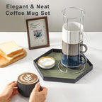 Hasense Coffee Mug Set of 4 with Holder - 15 oz Stackable Large Ceramic Ribbed Latte Cup Set for Cappuccino, Tea, Hot Cocoa, Drinks - Dishwasher & Microwave Safe Multi color - Image 5