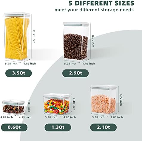 Airtight Pantry Storage Containers, 5 Pack, 0.6-3.5 Qt, Pop-Top - Image 4