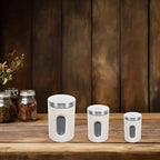 NUOBESTY 3pcs Food Storage Canisters Set, Airtight Stainless Steel Coffee Bean and Loose Tea Containers, Cream White Kitchen Pantry Organization Jars for Sugar, Grains, and Tea Leaves - Image 5