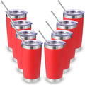 Volhoply 20oz Stainless Steel Tumbler with Lid and Straw Bulk 8 Pack,Double Wall Insulated Travel Iced Coffee Mug Fits Cup Holder,Powder Coated Cups for Hot/Cold Drinks,Christmas Gifts（Red,8 Set） by LiveFully%EF%BC%8CDrinkFreely%E2%80%94KeepGoingwithVolhoply%EF%BC%81