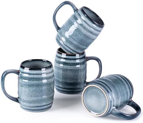 GBhome 20oz Large Coffee Mugs Set of 4, Handmade Ceramic Coffee Mugs Set for Latte/Tea/Beer/Hot Cocoa, Dishwasher & Microwave Safe- Blue Horizon by GBhome