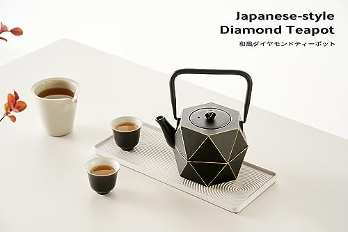 Toptier Cast Iron Teapot, Stovetop Safe Japanese Cast Iron Tea Kettle, Diamond Design Tea Pot with Removable Infuser for Loose Tea, 40 Ounce (1200 ml), Black - Image 2