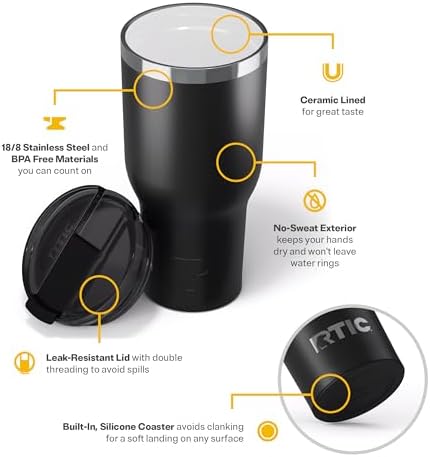 RTIC 40oz Essential Tumbler with Lid, Ceramic Lined, Black - Image 3