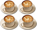 LOWYEPAULHO Cappuccino Cups with Saucers, 8 oz CeramicVertical Stripe Coffee Cup and Saucer set for Au Lait, Double shot, Latte, Cafe Mocha, Set of 4 by XingXingShunShun