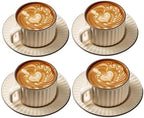 LOWYEPAULHO Cappuccino Cups with Saucers, 8 oz CeramicVertical Stripe Coffee Cup and Saucer set for Au Lait, Double shot, Latte, Cafe Mocha, Set of 4 by XingXingShunShun