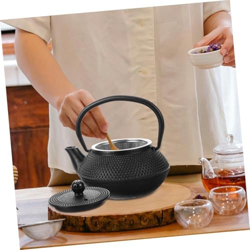 Small Cast Iron Teapot 0.3l Black, Vintage Iron Tea Pot with Infuser Xmas - Image 2