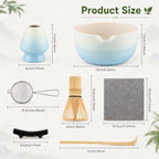 7PCS Matcha Set, Matcha Making Kit Includes Matcha Whisk and Bowl, Tea Lid, Scoop, Strainer and Match Whisk Holder, Tea Towel, Matcha Whisk Set for Matcha Lovers (Blue) - Image 2