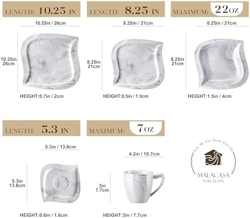 MALACASA 30 Piece Porcelain Dinnerware Set, Marble Grey for 6 - Image 2