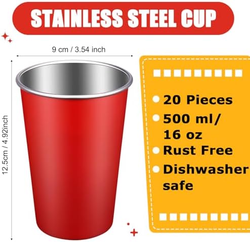Mimorou 20 Pack 16 oz Stainless Steel Cups Metal Cup, Red - Image 2