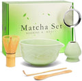 Matcha Whisk Set, Lotus Green Ceramic Matcha Set Includes Matcha Bowl, Matcha Whisk (Chasen) and Holder, Sifter, Bamboo Scoop & Spoon - 6 Pcs Matcha Kit for Matcha Lovers by RANERANE