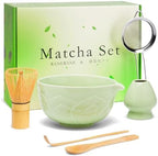 Matcha Whisk Set, Lotus Green Ceramic Matcha Set Includes Matcha Bowl, Matcha Whisk (Chasen) and Holder, Sifter, Bamboo Scoop & Spoon - 6 Pcs Matcha Kit for Matcha Lovers by RANERANE