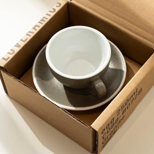 Loveramics Coffee Cup Ceramic, 8 oz Latte Art Cup with Saucer for Cappuccino, Tea, Espresso, Thick - walled stoneware Cappuccino mug Set for Cafe and Barista - Potters Colours (Granite, 8OZ) - Image 3