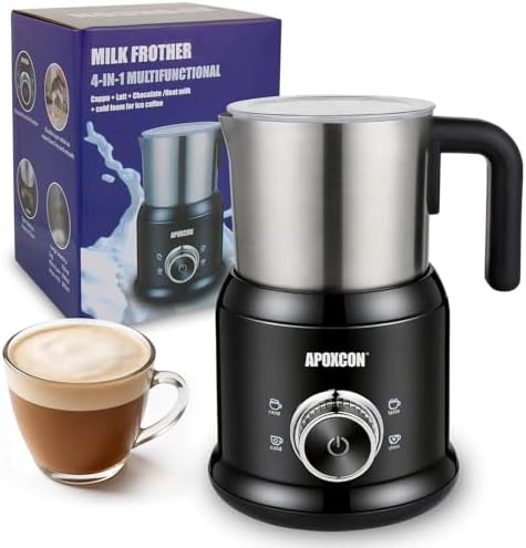 APOXCON Milk Frother and Steamer, Automatic Warm & Cold Foam Maker with Stainless Steel Jug, Detachable Electric Coffee Frother for Cappuccino, Latte, Hot Chocolate by APOXCON