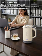 Portable Electric Kettle, 24oz Mini Travel Kettle for Camping & Office, 600W Fast Boiling, Compact Personal Small Kettle with Auto Shut-Off, Stainless Steel Interior, Beige - Image 2