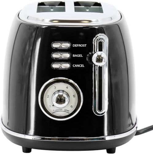 1.8 Quart Electric Tea Kettle and 2 Slice Toaster Combo, Retro Kitchen Appliance Set with Adjustable Browning and Water Temperature Gauge (Black) - Image 3