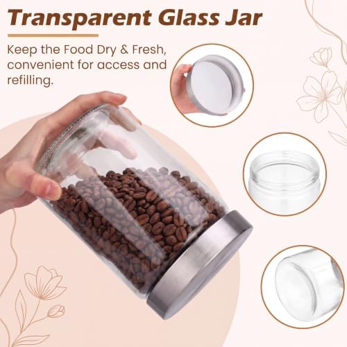 6 Pcs 34oz Clear Canisters Set for Kitchen, Glass Jars with Lids - Image 3