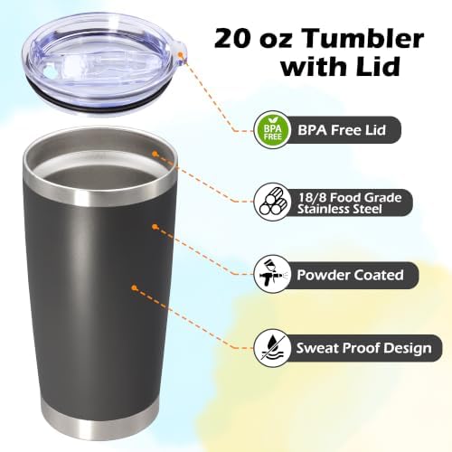 20oz Tumbler Insulated Tumblers Vacuum Coffee Mug with Lid Grey 6Pack - Image 3