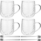 4 Pcs Double Walled Glass Coffee Mug Set, 12 oz Insulated Clear Cups with Handle, Spiral Pattern Design Glassware, includes 4 Stainless Steel Spoons, for Latte, Cappuccino, Tea, Hot and Cold Drinks - Image 3