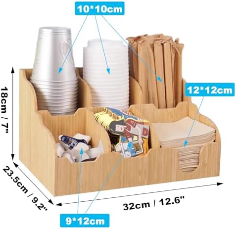 Coffee Station Organizer Pods Holder for Counter, Farmhouse Wood Coffee Bar Accessories and Tea Condiment Basket Storage Organizer Decor,Bamboo 05 - Image 2