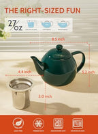Sweese Teapots for Tea, 27 oz Porcelain Tea pot with Removable Stainless Steel Infuser, Tea Pots for Loose Tea - Dark Green - Image 3