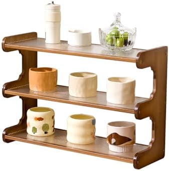 Wooden Mug Display Holder, Bamboo Wood Coffee Mug Organizer Countertop, Counter Shelf for Tea Coffee Bar Accessories, Matcha Stand, Kitchen Condiment Storage Rack,3tier,20.28IN by Unknown