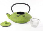 Japanese Antique 27 Fl Oz Green Dragonfly Cast Iron Teapot Tetsubin with Infuser Tea Set with Trivet - Image 2
