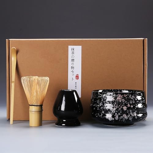 Matcha Whisk Scoop and Holder Matcha Bowl with Strainer Black by POWLAB