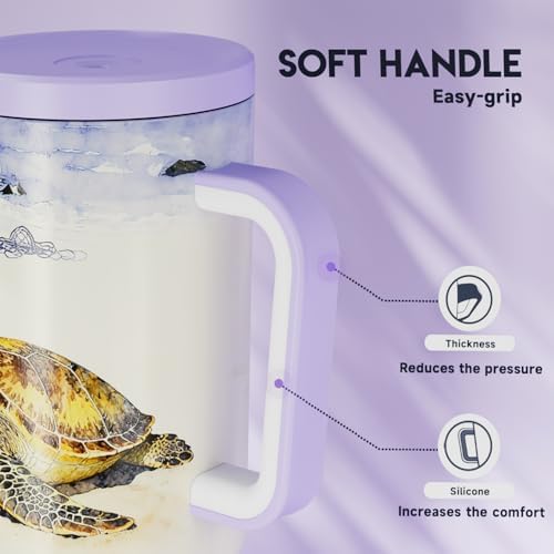 Meoky 40 oz Tumbler with Handle and Straw: Stainless Steel Insulated Tumbler with Lid and Straw - 100% Leak Proof Tumbler for Car Cup Holders - Travelers Commuters Workers, Sea Turtle - Image 6
