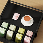 IBUYKE Tea Bag Organizer for Countertop,2 Tier Tea Box Organizer with Drawer,Wood Tea Bag Holder with Metal Frame,Tea Station Organizer for Kitchen Cabinet,Coffee Station,Office,Black UTCJ004B - Image 4