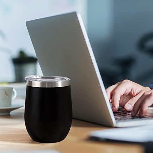 12 oz Insulated Wine Tumbler with Lid and Straw,Stainless Steel Stemless Wine Tumbler Glasses Double Wall Vacuum Wine Cups Tumbler Bulk for Coffee,Cocktail,Office(Black,8) - Image 6