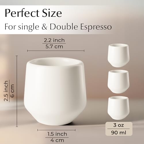 MIAMIO - Espresso Cups Set of 4/Mug Set, Ceramic (3oz) - Luxe (Cream White) - Image 3